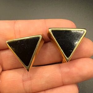 Napier Designer Clip On Earrings Gold Tone with Black Enamel